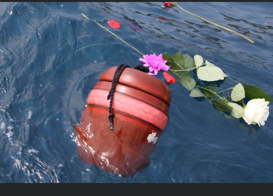 Dispersione ceneri in mare nel Golfo di Napoli, con fiori